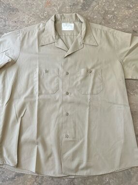 Vintage 1970s Sears Work Shirt XL Tan Short Sleeve Uniform Mechanic